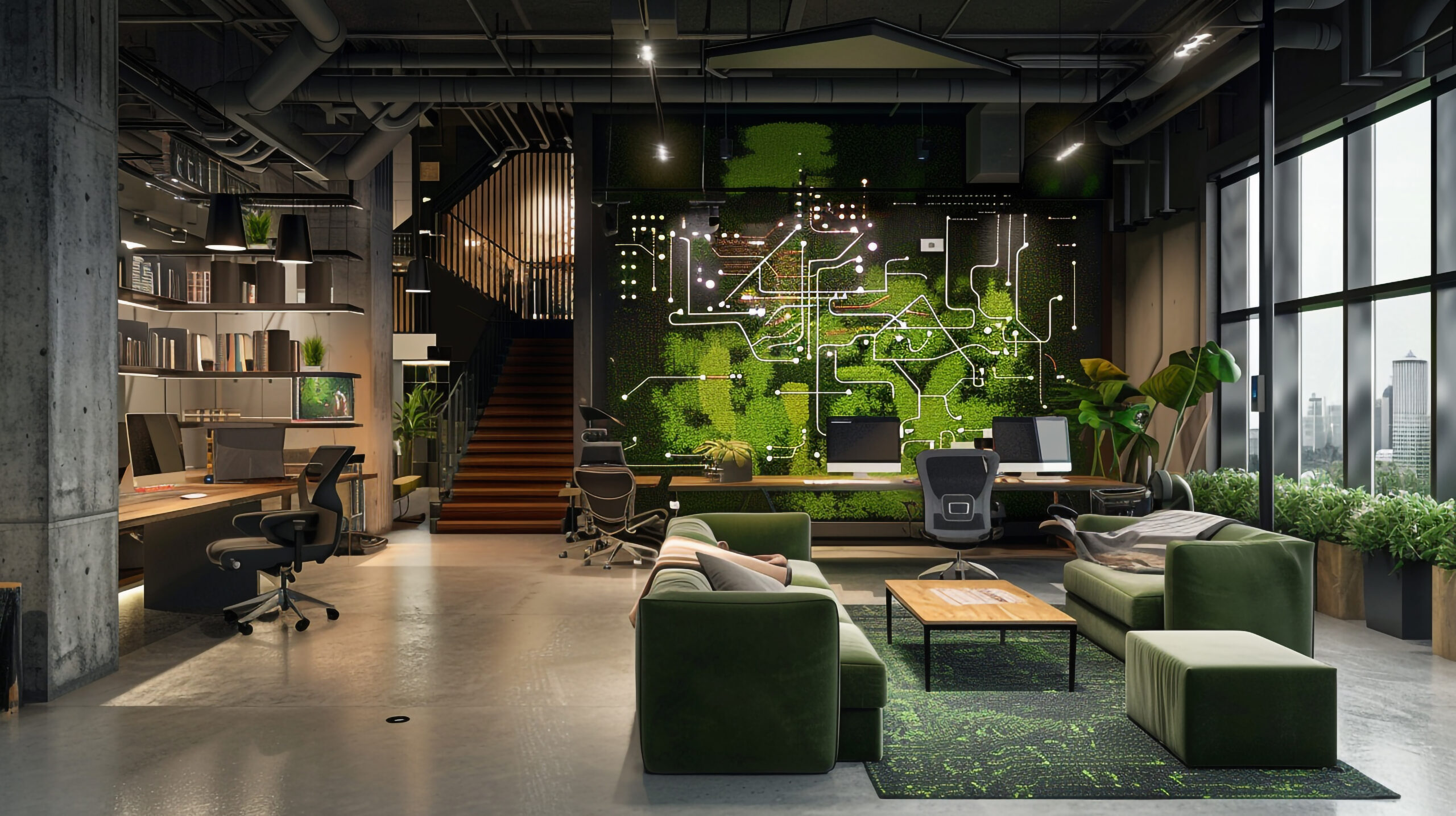 room-with-green-couch-green-plant-corner